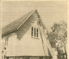 St. Luke's Anglican Church being painted in 1964  (Kearney, Ontario)